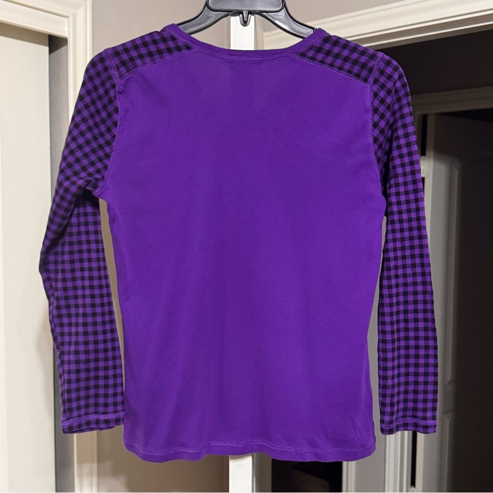 Chaps Purple Checkered Long Sleeve Top - Picture 4 of 6